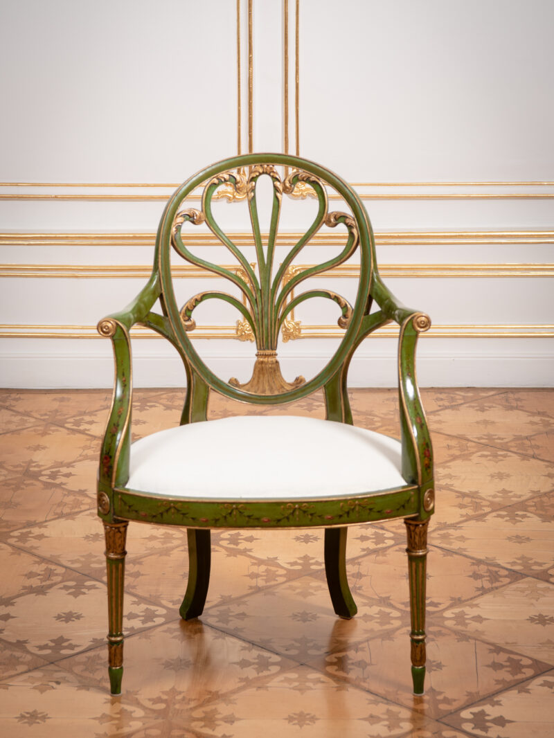 Set of Florally Decorated, Green Chairs, Vienna around 1900, Hans Miedler Fine Art, Vienna